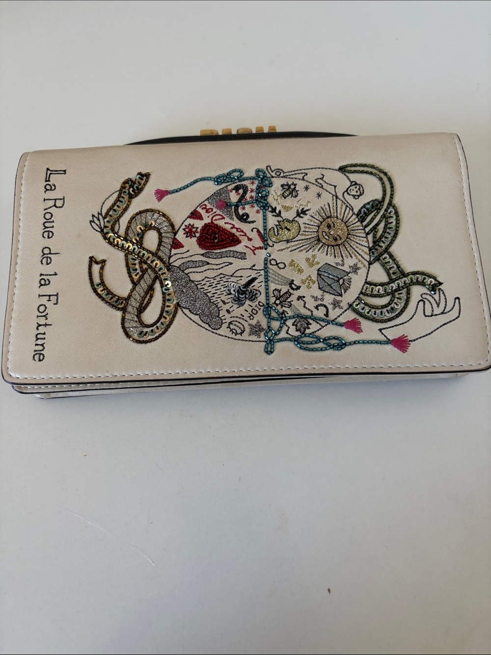 Dior Cream Embroidered Beaded Clutch